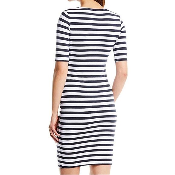 Splendid Striped 1/2 Sleeve T Shirt Bodycon Mini Dress Fitted White Black Medium - Picture 2 of 7